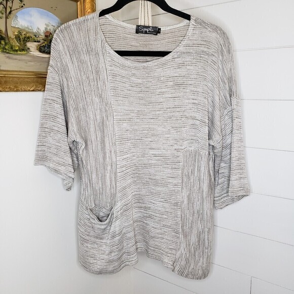 Sympli Easy As Pie Top Striped Grey Lagenlook Size 6 - Picture 3 of 6